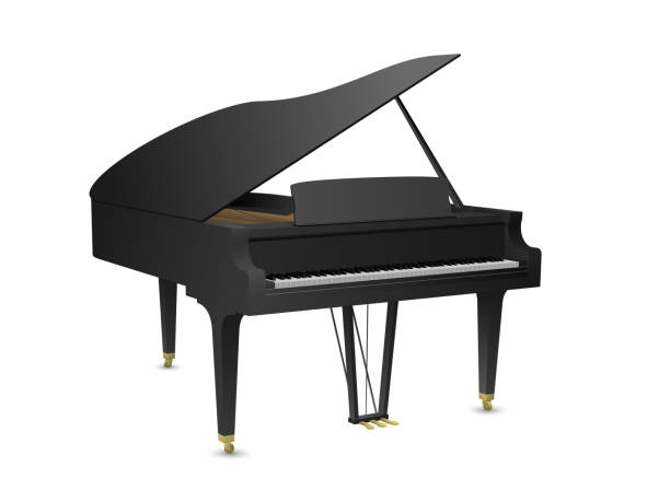 istock Beautiful realistic detailed colorful shaded black grand piano vector. 1082981280