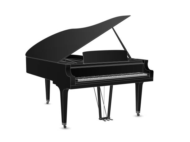 istock Beautiful realistic detailed grand piano vector in black color with white outlines. 1082981672