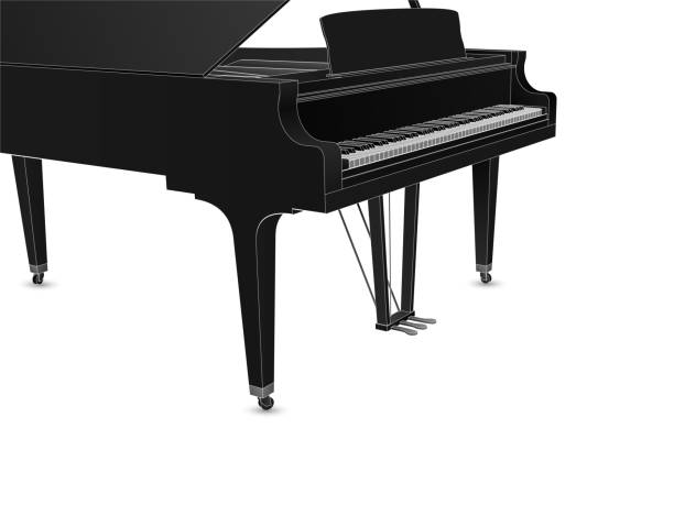 istock Beautiful realistic detailed grand piano vector in black color with white outlines. 1082982004