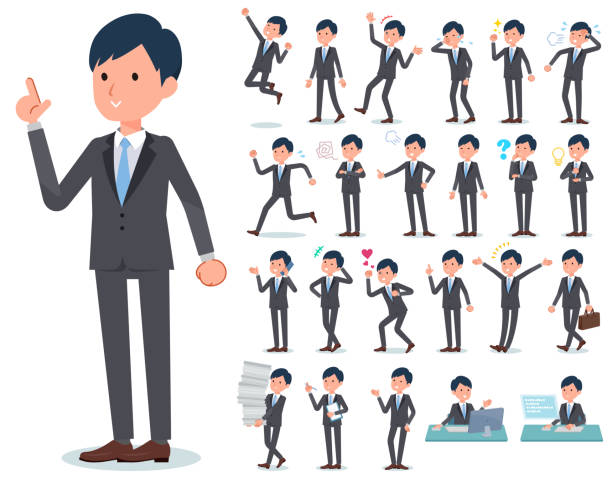 wohnung typ grau passen businessman_emotion - surprise ideas business person pointing stock-grafiken, -clipart, -cartoons und -symbole