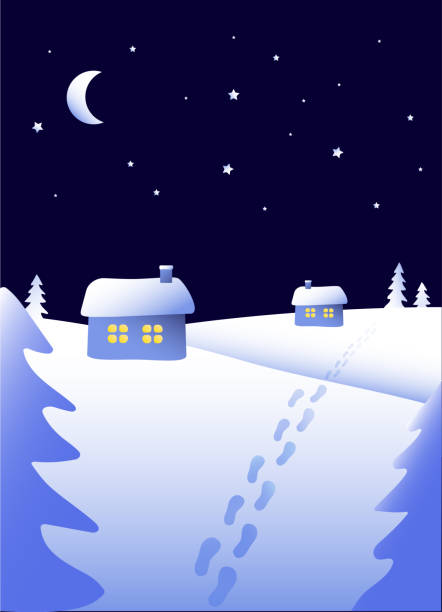 zimowy krajobraz, noc w wiosce wektor eps10 - silent night illustrations stock illustrations