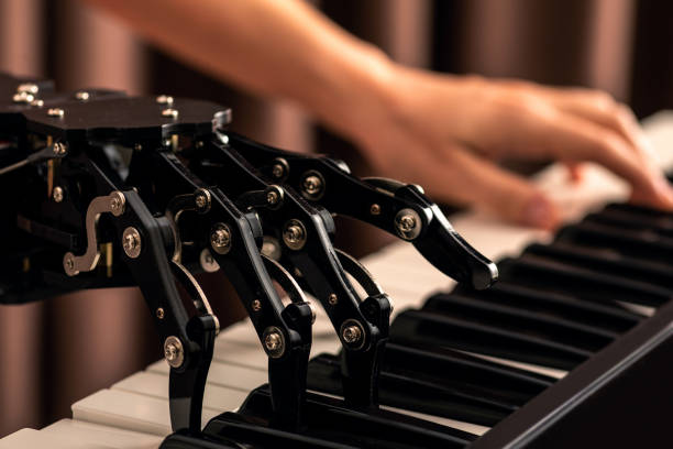 istock Human with neural hand prosthesis playing piano 1082998766