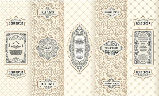 illustrations, cliparts, dessins animés et icônes de ensemble de vecteur d’étiquettes des éléments de design, icône, image luxe emballage pour le produit - wallpaper retro revival pattern old fashioned