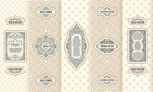 Vector set of design elements labels, icon, frame, luxury packaging for the product