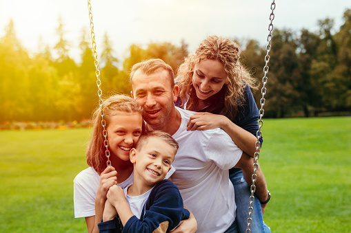 Carefree family having fun in spring day