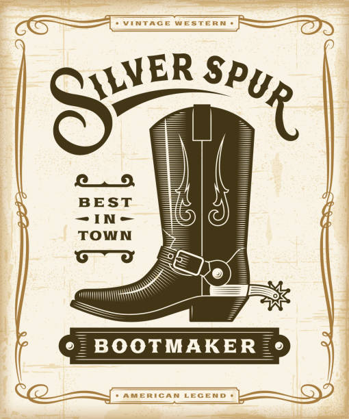 빈티지 웨스턴 bootmaker 라벨 그래픽 - west stock illustrations