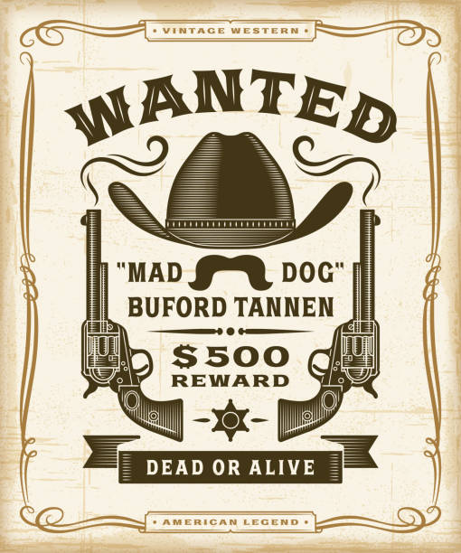 illustrazioni stock, clip art, cartoni animati e icone di tendenza di grafica vintage western wanted label - wanted poster immagine