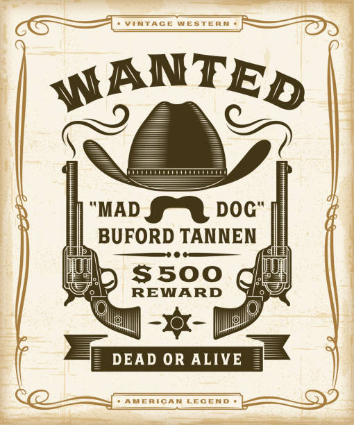 vintage western wanted label grafika - wanted poster wild west poster paper stock illustrations
