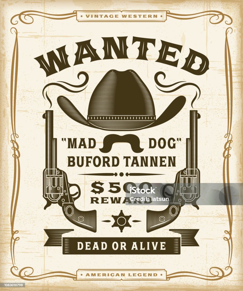 Vintage Western Wanted Label Graphics Vintage western wanted label graphics in woodcut style. Editable EPS10 vector illustration with transparency. Wanted Poster stock vector