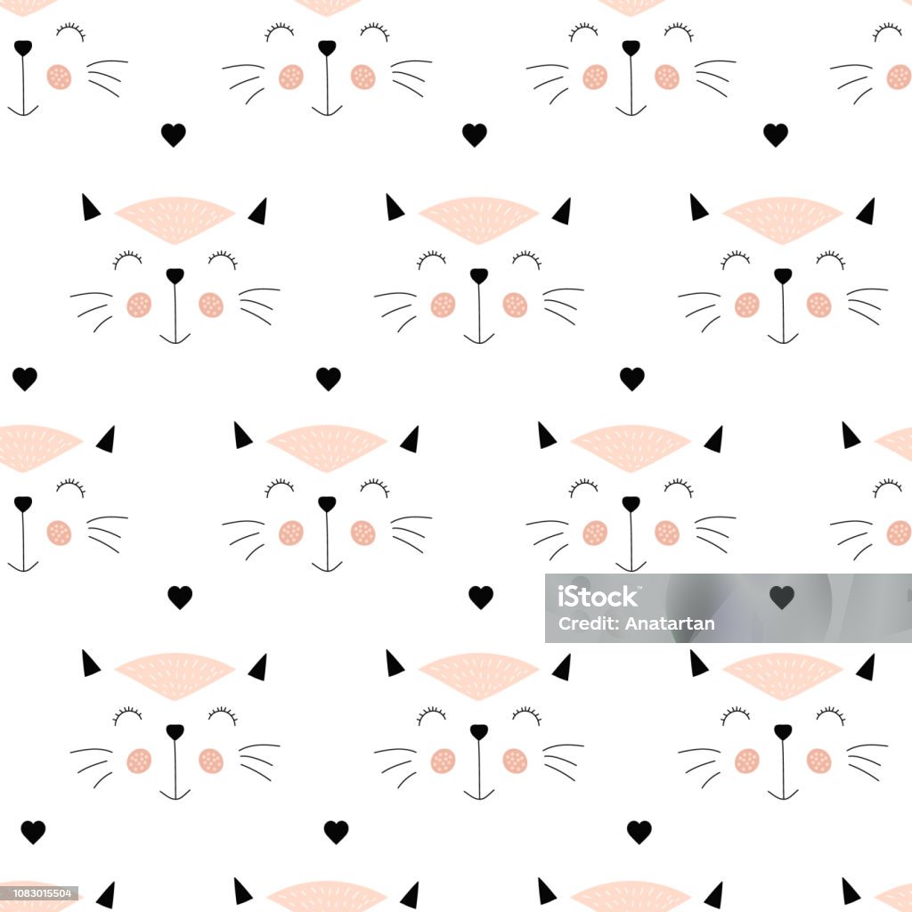 Subtle Cat Pattern Cute Cat Seamless Pattern Stock Illustration - Download Image Now ...