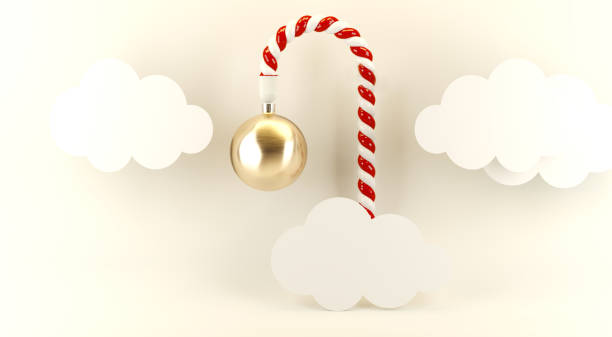 New Year fantasy illustration. Christmas candies and balls in clouds and festive sky. New Year fantasy illustration. Christmas candies and balls in clouds and festive sky. Creative Holiday concept. polymer clay sweets stock pictures, royalty-free photos & images