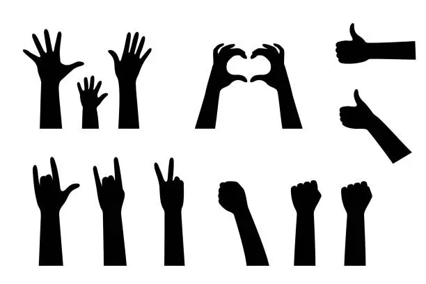 Vector illustration of Hand silhouettes collection