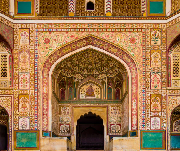 Ganesh Pol entrance in Amber Fort Palace, Jaipur, Rajasthan, India stock photo