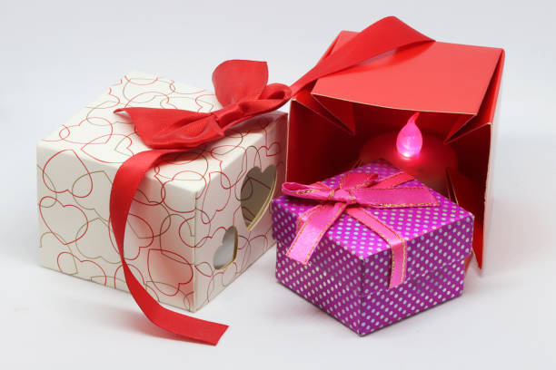 istock Red, white and purpure gift boxes with hearts. 1083052912