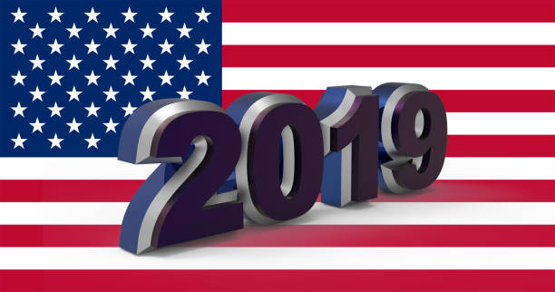 istock New year text 2019 with USA flag 3d illustration 1083056804
