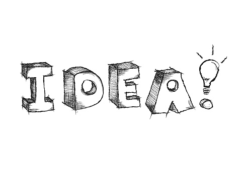 Hand drawn vector sketchy Idea word with light bulb