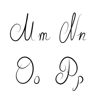 Hand drawn calligraphic letters M,N,O,P isolated