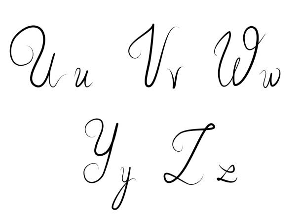 Hand drawn calligraphic letters U,V,W,Y,Z