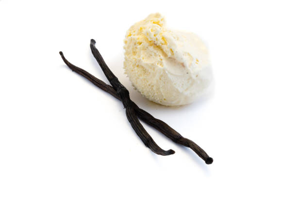 vanilleeis mit vanilleschote isoliert auf weißem hintergrund - vanilla spice pod isolated stock-fotos und bilder