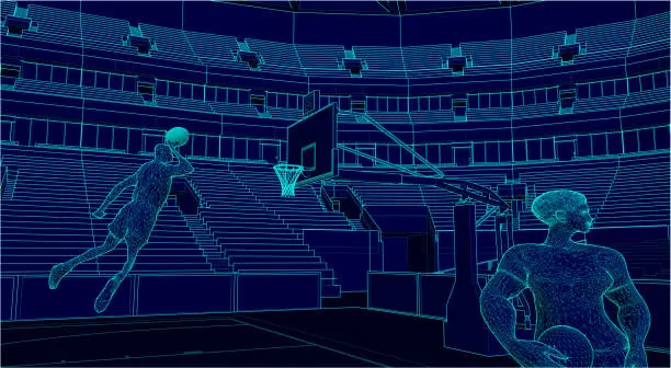 Vector illustration of basketball players in stadium
