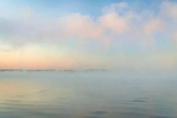 foggy sunrise over water - Tennessee River at Natchez Trace Parkway