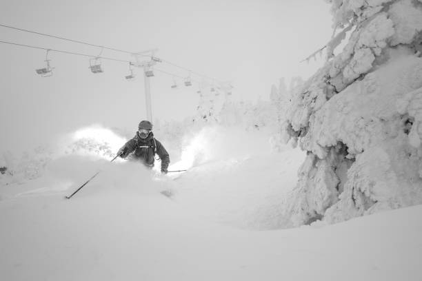 istock Powder skiing at ski resort 1083084434