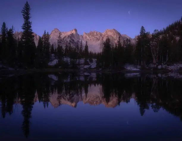 Sunrise at Alice Lake in the Sawtooth Wilderness, Idaho.