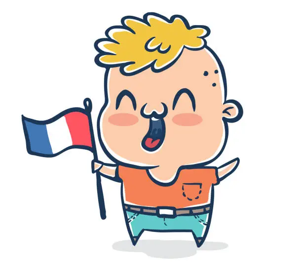 Vector illustration of French boy with flag of France