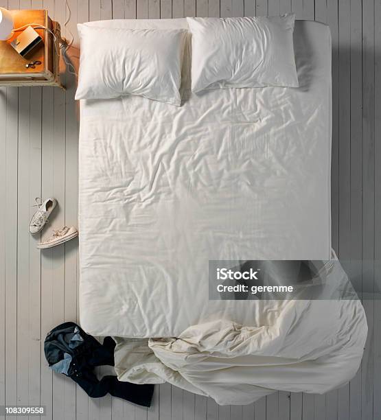 Empty Bed Stock Photo - Download Image Now - Bed - Furniture, Directly Above, No People