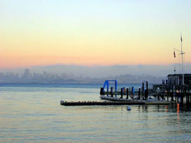 Photo of San Francisco at the sunset from Sausalito beach, California, USA