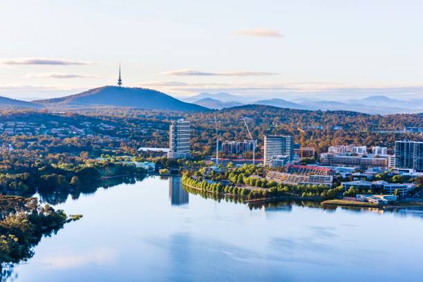 Aerial view of Canberra from Belconnen in the morning Aerial view of Canberra from Belconnen in the morning canberra photos stock pictures, royalty-free photos & images