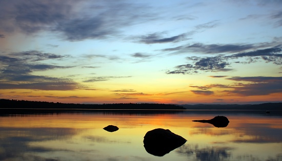 Peaceful sunset sky at twilight over Homer Spit in Homer Alaska United States