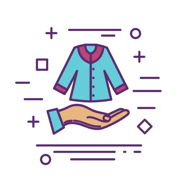 Vector illustration of Hand Coat Donation Charity And Donation Thin Line Icon Set