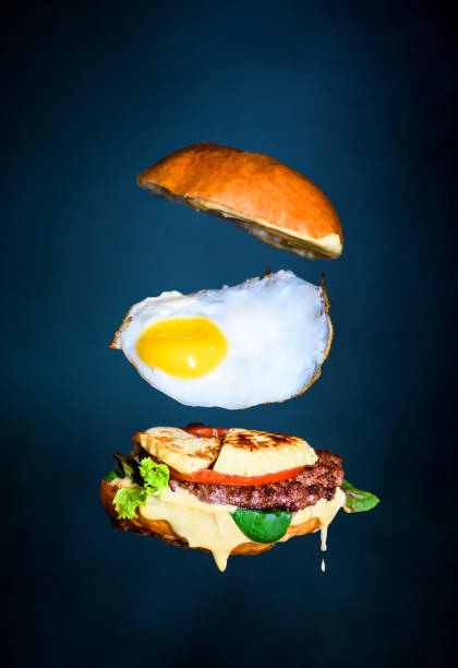 istock Flying Egg Burger with mayo and aioli. Hamburger fast food 1083105180