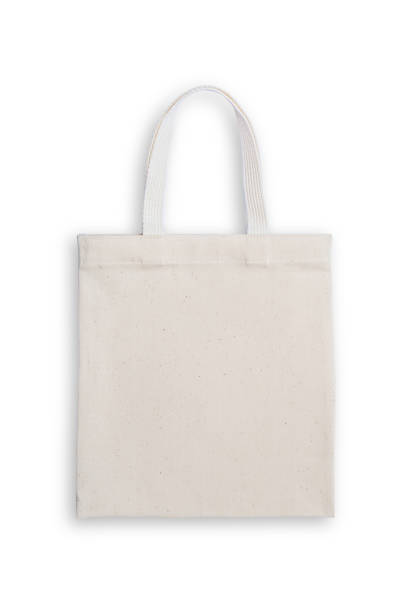 sac cabas en tissu chiffon shopping sac maquette isolé sur fond blanc (détourage) - toile à peindre photos et images de collection