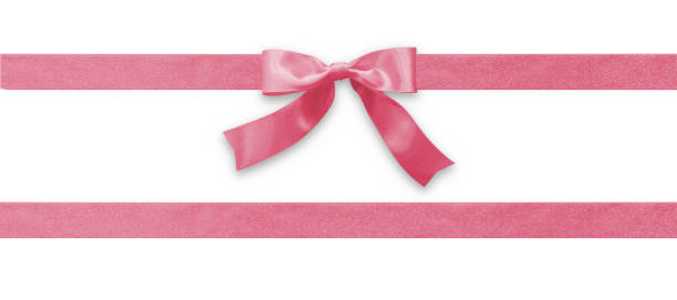 Pink bow ribbon band satin stripe fabric (isolated on white background with clipping path) for Valentinesâ day holiday gift box, greeting card banner, present wrap design decoration ornament Pink bow ribbon band satin stripe fabric (isolated on white background with clipping path) for Valentinesâ day holiday gift box, greeting card banner, present wrap design decoration ornament lace fastener photos stock pictures, royalty-free photos & images