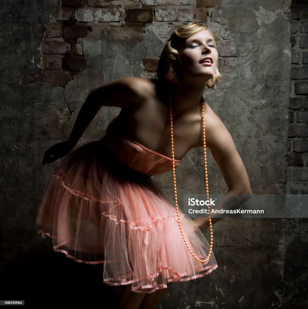 Portrait of Young Woman Wearing Long Pink Pearl Necklace Ballet Dancer Stock Photo Portrait of Young Woman Wearing Long Pink Pearl Necklace Ballet Dancer Stock Photo