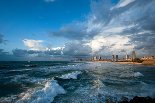 Storm clouds over Tel Aviv open up for a few minutes during a long and sustained period of rain in this Middle Eastern city in Israel. The photo was taken from Jaffa. Just amazing clouds!