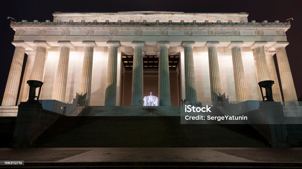 Lincoln Memorial at Night Lincoln Memorial anchoring the west end of the National Mall in Washington, D.C. Lincoln Center Stock Photo
