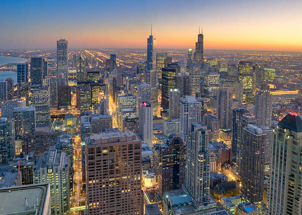 istock Aerial View of Downtown Chicago at Sunset 108311314