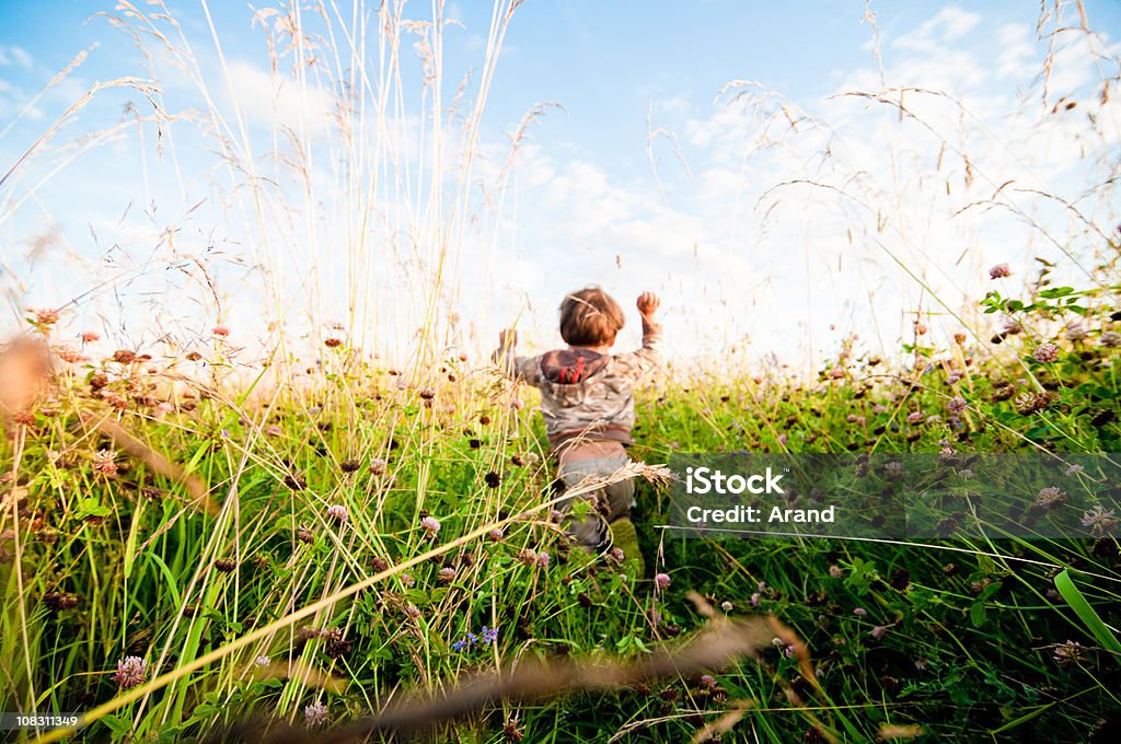 Junge Laufen in einem Feld - Lizenzfrei Ein Junge allein Stock-Foto