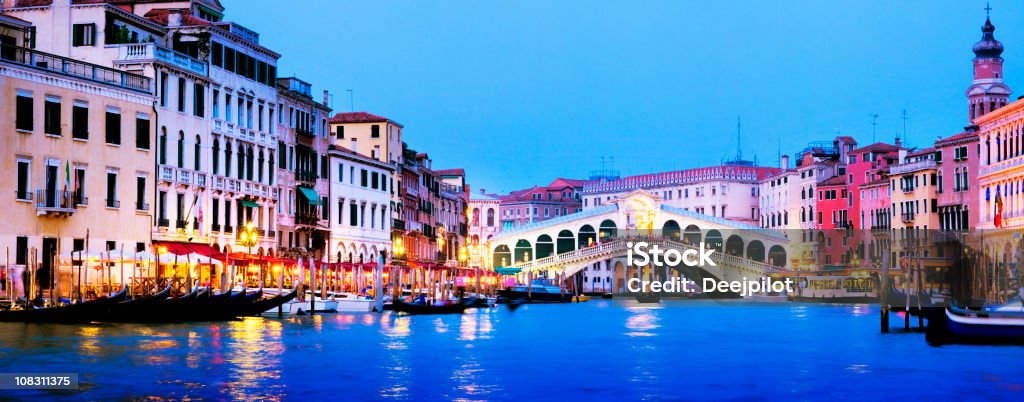 Rialto Bridge and the Grand Canal in Venice Italy  Panoramic Stock Photo