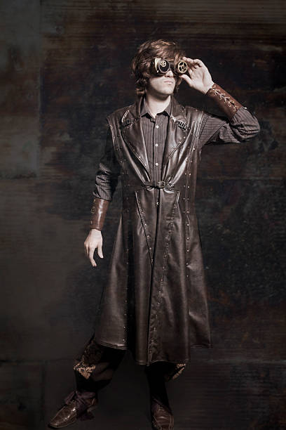 steampunk modello - art coat full length foto e immagini stock