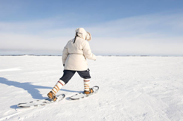 Arctic Snowshoeing, Yellowknife. stock photo