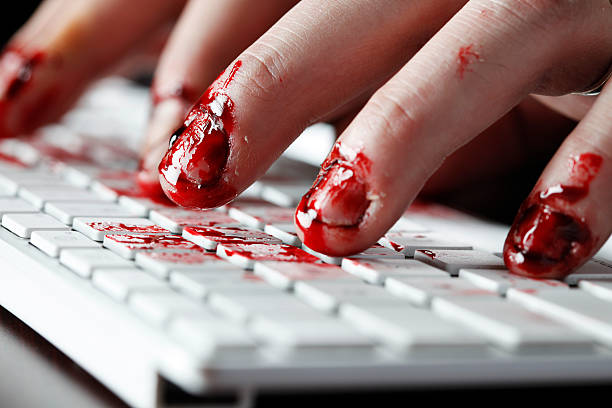 Working Your Fingers to the Bone Man working so hard his fingers are bleeding blood typing stock pictures, royalty-free photos & images