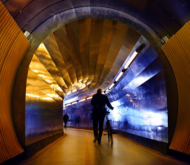 Illuminated clean station tunnel in Berlin Marzahn