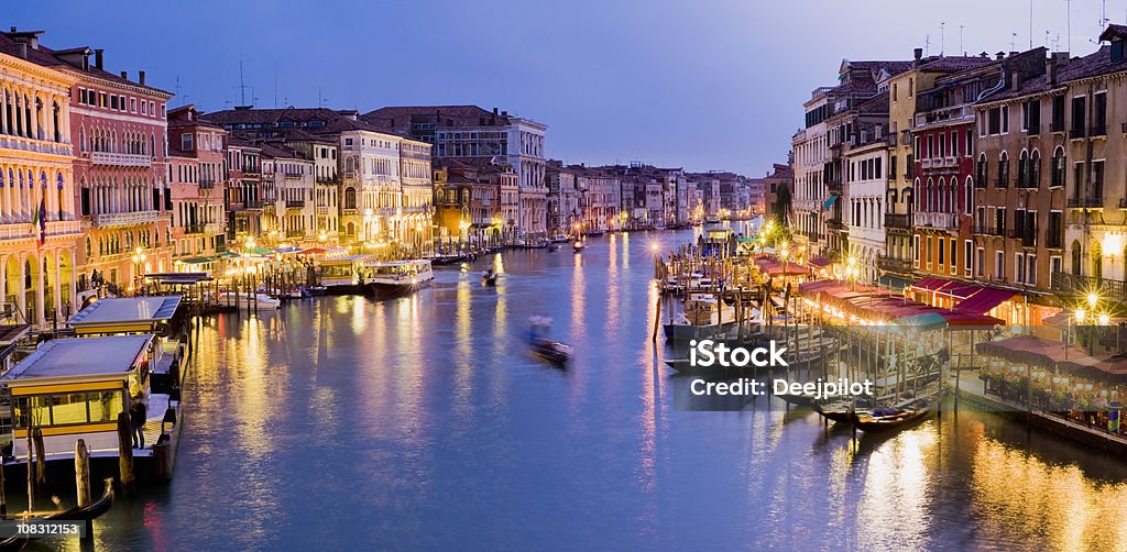 Illuminated Grand Canal at Night in Venice Italy  Architecture Stock Photo