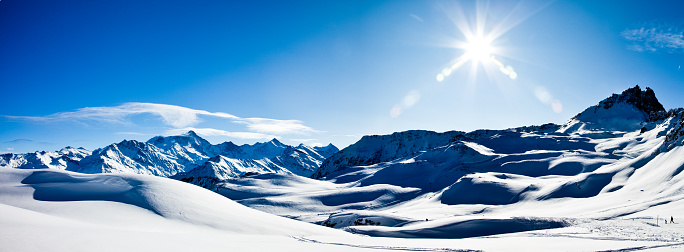 Panoramic view from the top of Mount Ararat in the morning at dawn, snow and glacier on top of the mountain