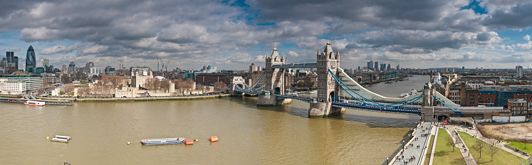 London - June 08, 2023: Panoramic view of River Thames in black and white