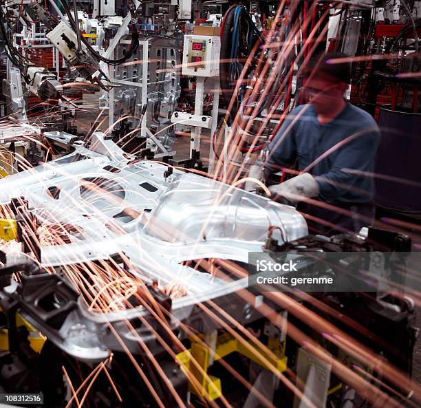 Welder In Car Factory Stock Photo - Download Image Now - Manufacturing, Motion, Car